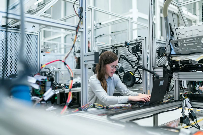 Factory floor with machinery and predictive maintenance