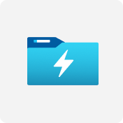 Blue folder icon with a white lightning bolt on a light gray background, symbolizing energy or power storage