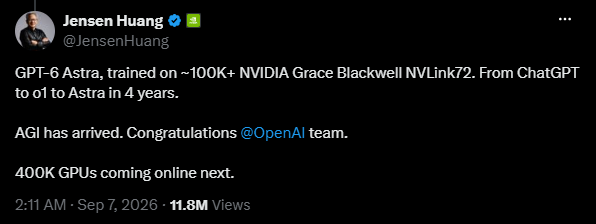Jensen Huang on X Praising OpenAI GPT-6 Astra rollout - Azilen | Enterprise AI Development Company Jensen Huang on X Praising OpenAI GPT-6 Astra rollout